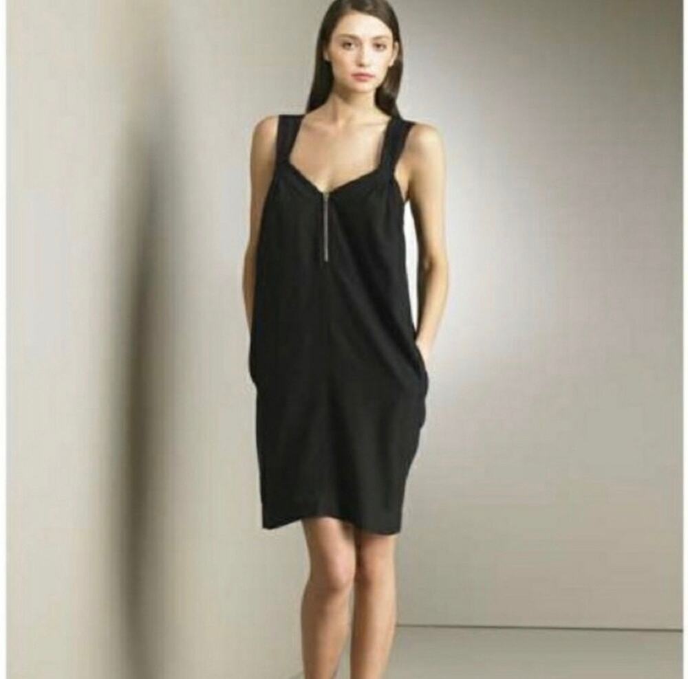 See By Chloe Black Sleeveless Zip Front Tie Back Dress Sz 6
